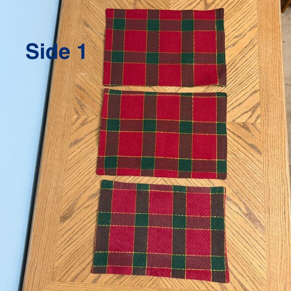 6 Cotton Blend Red White Gold Plaid Placemats Holiday Table Mats - Picture 4 of 9